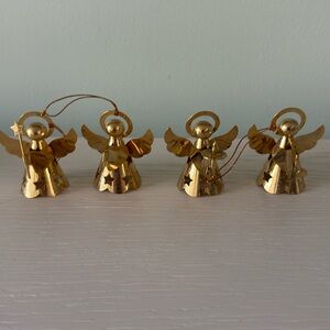 4 Vtg 1960's Brass Angel Christmas Ornaments Made in Hong Kong 2.5" White Wings